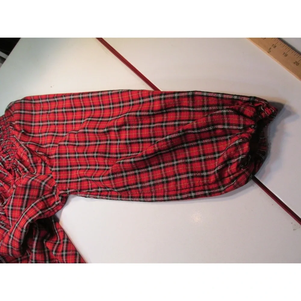 Old Navy Women XL Red Plaid Peasant Top Puff Sleeve Smocked Modal Blouse